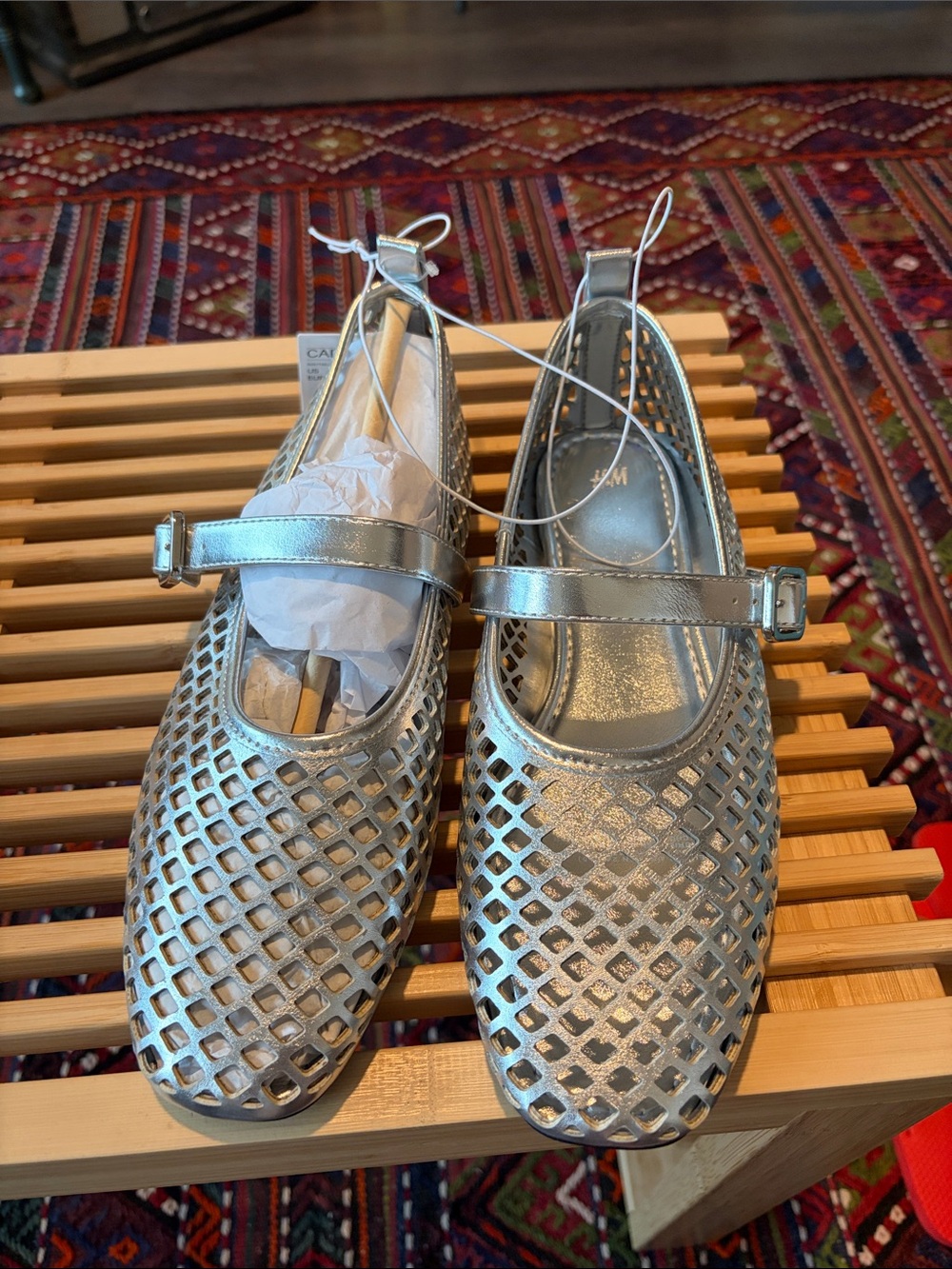H&M Silver Lattice Mary Jane Flats